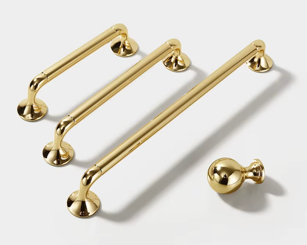 Vedin, Metallinen, Kulta/Messinki, Kiilt&auml;v&auml; "Florencia" nuppi, 96, 128, 192mm